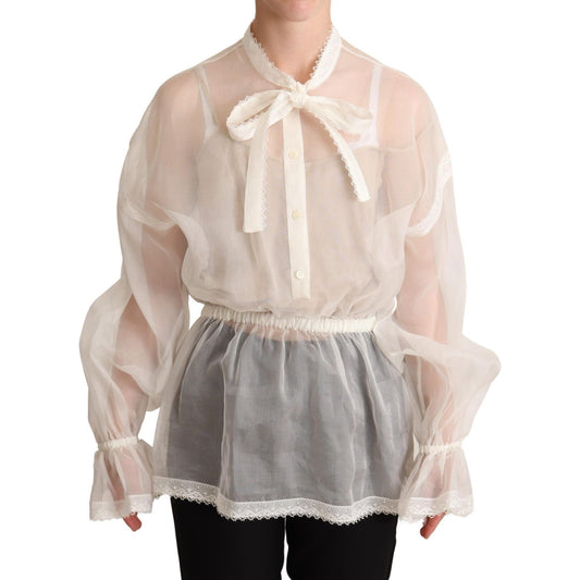 Dolce & Gabbana Elegant White Silk-Cotton Ascot Blouse Dolce & Gabbana