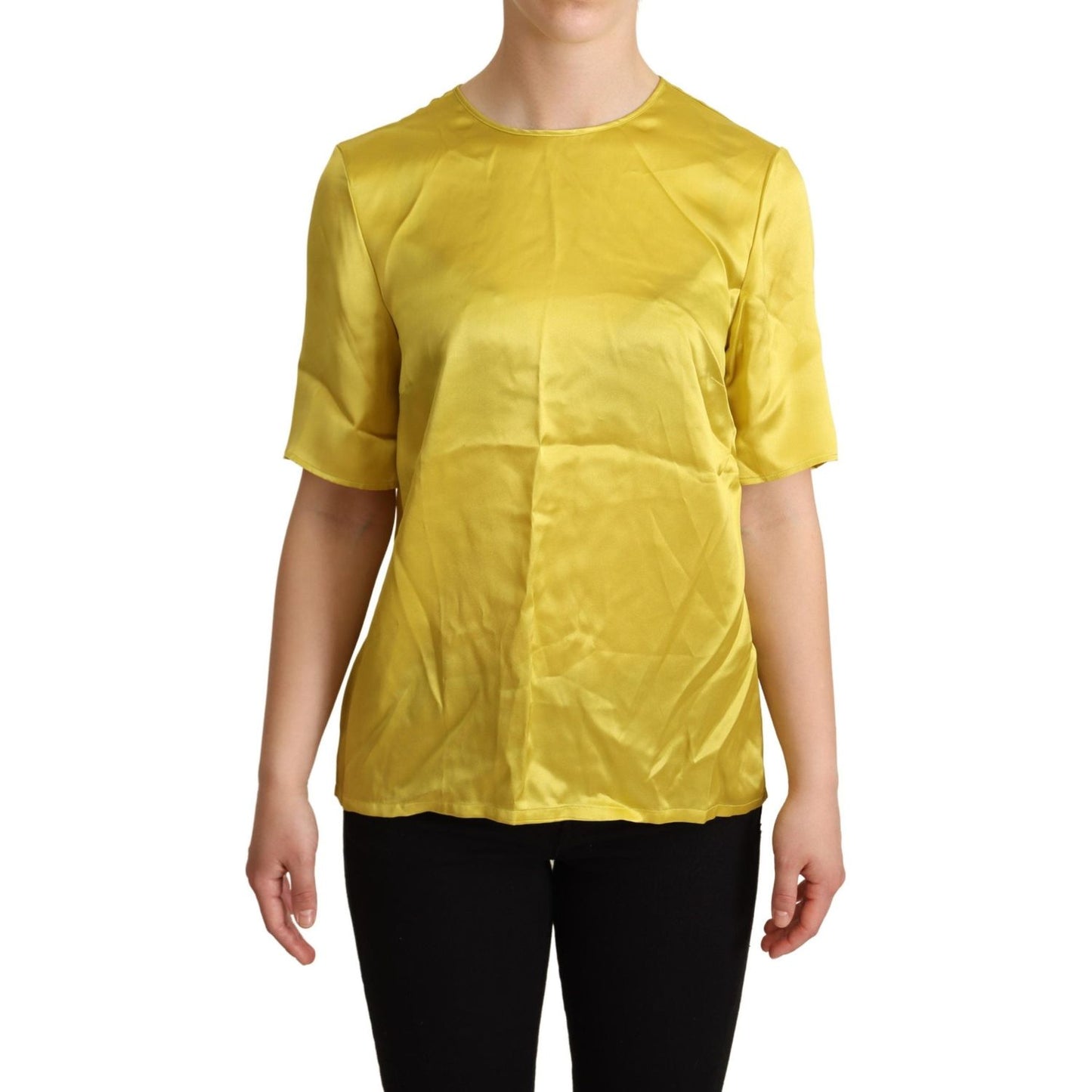 Dolce & Gabbana Elegant Silk Short Sleeve Blouse Top - Yellow Dolce & Gabbana