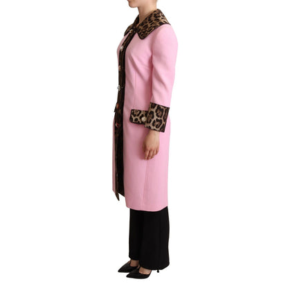 Dolce & Gabbana Pink Leopard Wool Trenchcoat Jacket