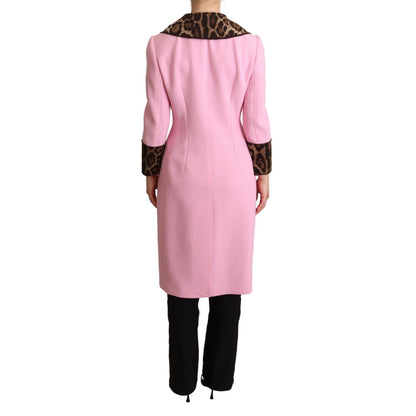Dolce & Gabbana Pink Leopard Wool Trenchcoat Jacket