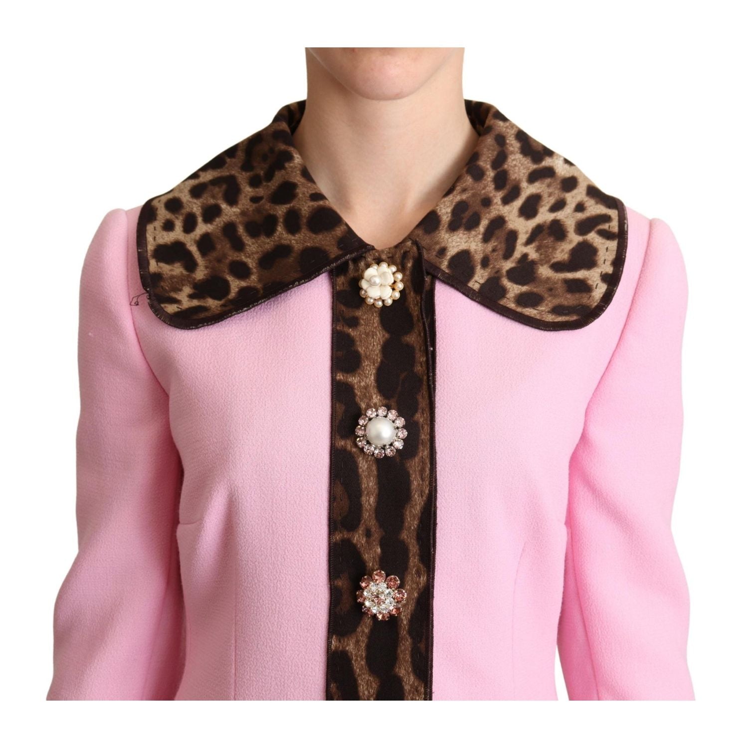 Dolce & Gabbana Pink Leopard Wool Trenchcoat Jacket