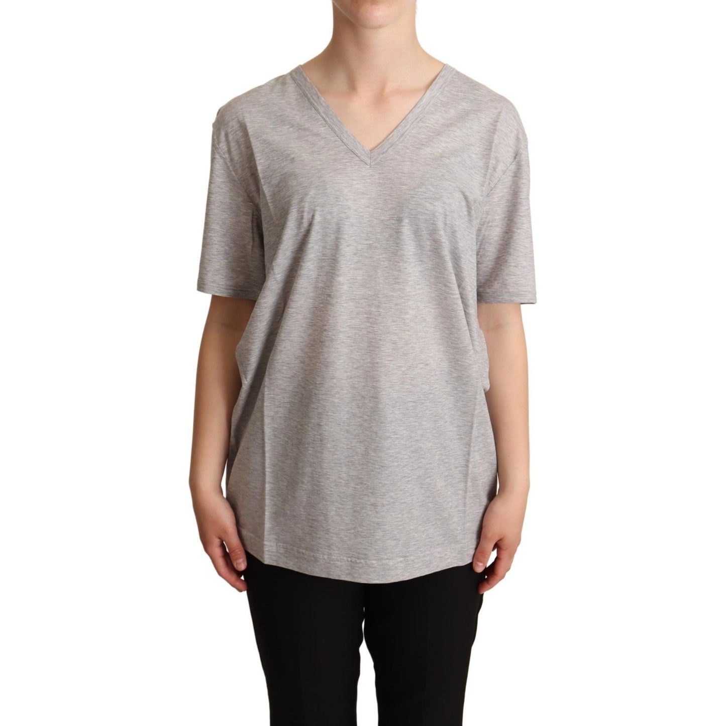 Dolce & Gabbana Gray Solid 100% Cotton V-neck Top T-shirt 1728,67345645728,Clothing,Dolce & Gabbana,Gray,IT38|XS,IT40|S,IT42|M,Material: 100% Cotton,New with tags,T-Shirts - Clothing,T-Shirts - T-Shirts - Clothing,Tops & T-Shirts - Women - Clothing,Women,
