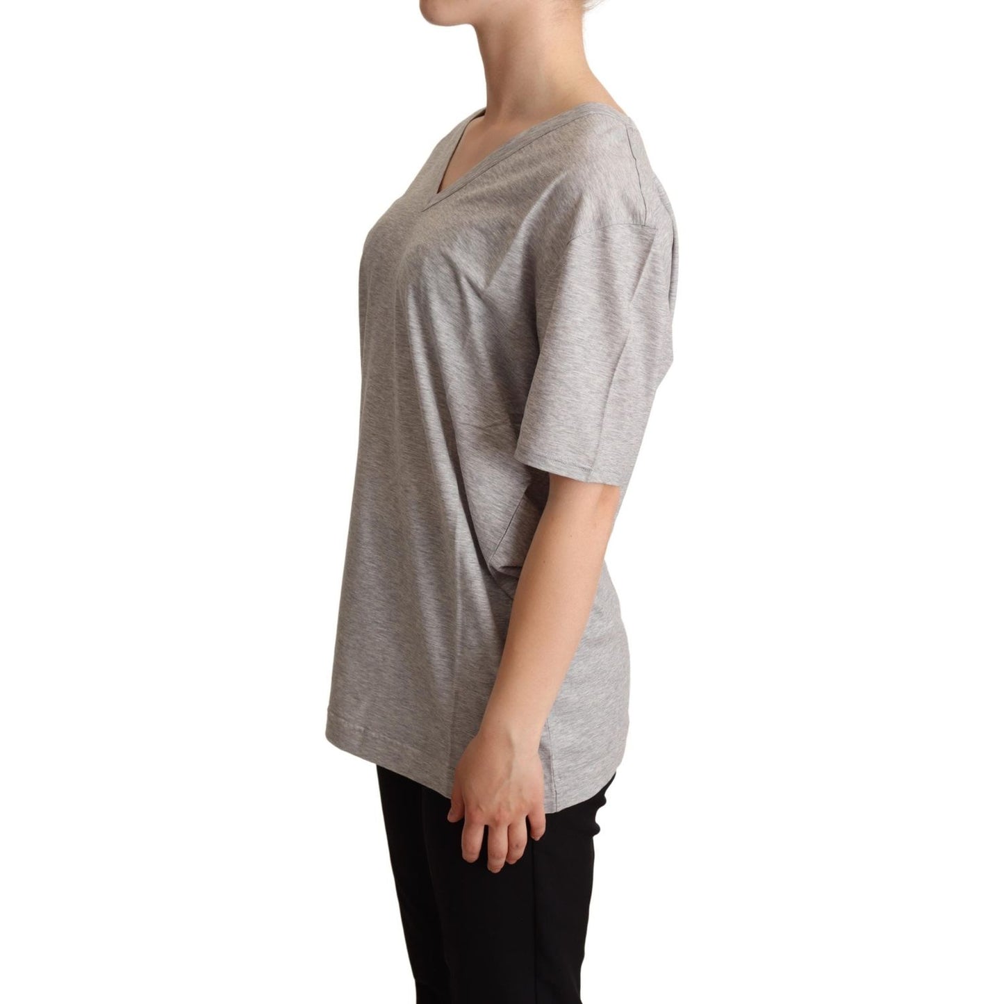 Dolce & Gabbana Gray Solid 100% Cotton V-neck Top T-shirt 1728,67345645728,Clothing,Dolce & Gabbana,Gray,IT38|XS,IT40|S,IT42|M,Material: 100% Cotton,New with tags,T-Shirts - Clothing,T-Shirts - T-Shirts - Clothing,Tops & T-Shirts - Women - Clothing,Women,
