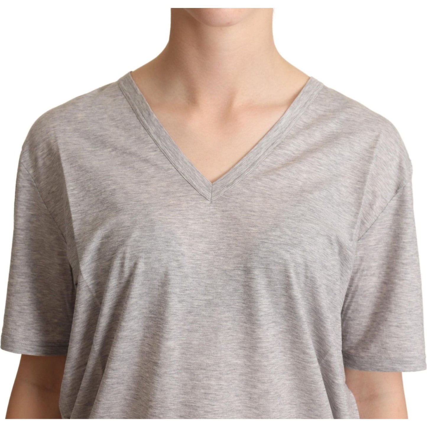 Dolce & Gabbana Gray Solid 100% Cotton V-neck Top T-shirt 1728,67345645728,Clothing,Dolce & Gabbana,Gray,IT38|XS,IT40|S,IT42|M,Material: 100% Cotton,New with tags,T-Shirts - Clothing,T-Shirts - T-Shirts - Clothing,Tops & T-Shirts - Women - Clothing,Women,