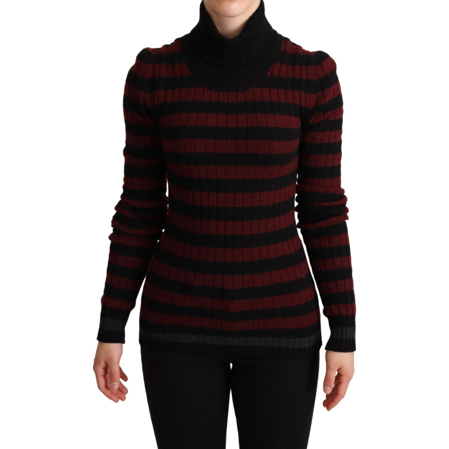 Dolce & Gabbana Black Red Striped Wool Pullover Sweater 1728,67345645728,Clothing,Dolce & Gabbana,IT40|S,Material: 60% Virgin Wool 40% Cashmere,New with tags,Red,Sweaters - Clothing,Sweaters - Women - Clothing,Turtlenecks - Sweaters - Clothing,Women,Women