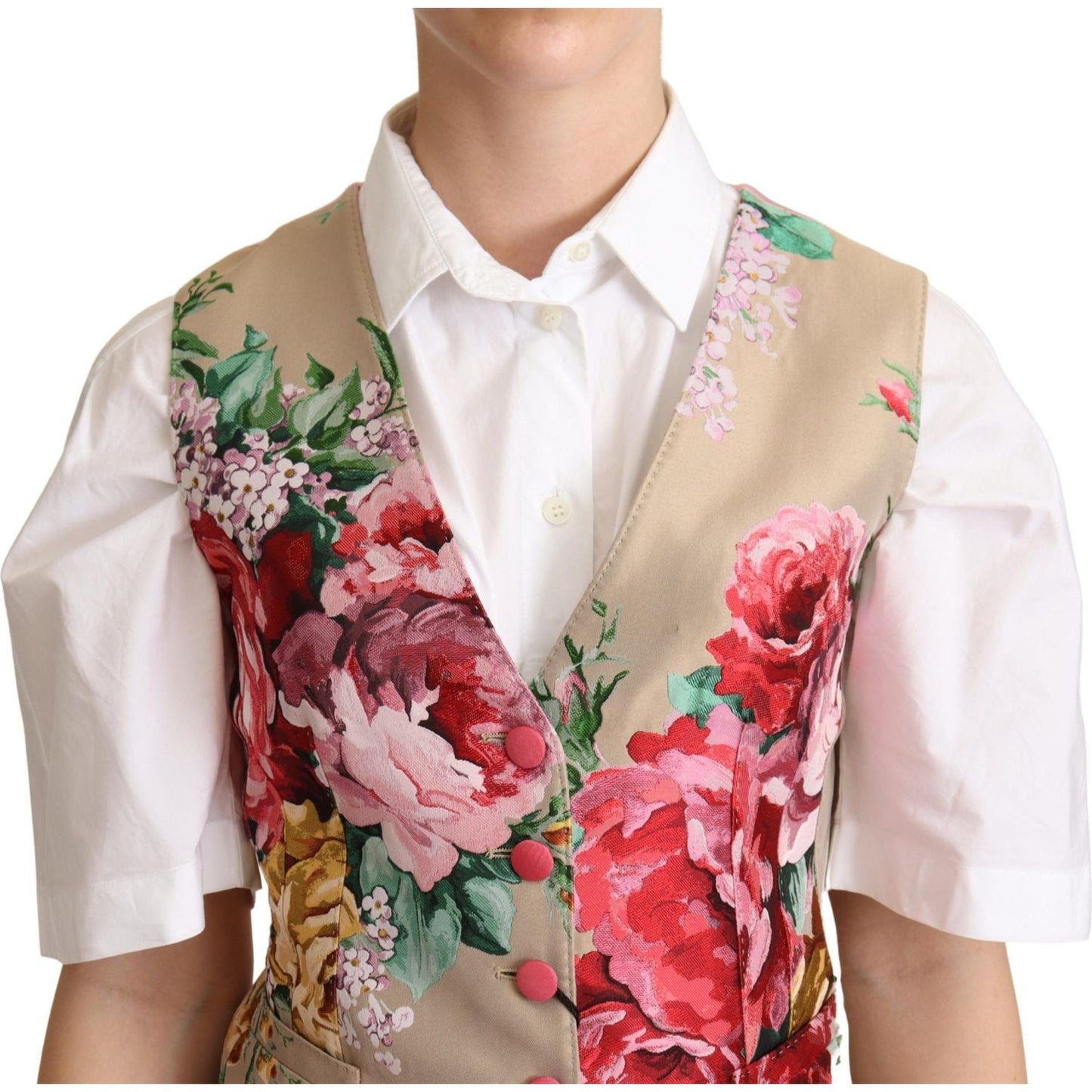 Dolce & Gabbana Elegant Floral Beige Sleeveless Vest Dolce & Gabbana