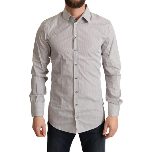 Dolce & Gabbana Elegant Gray Striped Slim Fit Dress Shirt Dolce & Gabbana