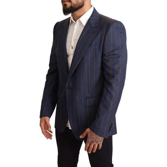 Dolce & Gabbana Elegant Slim Fit Blue Striped Wool Blazer Dolce & Gabbana