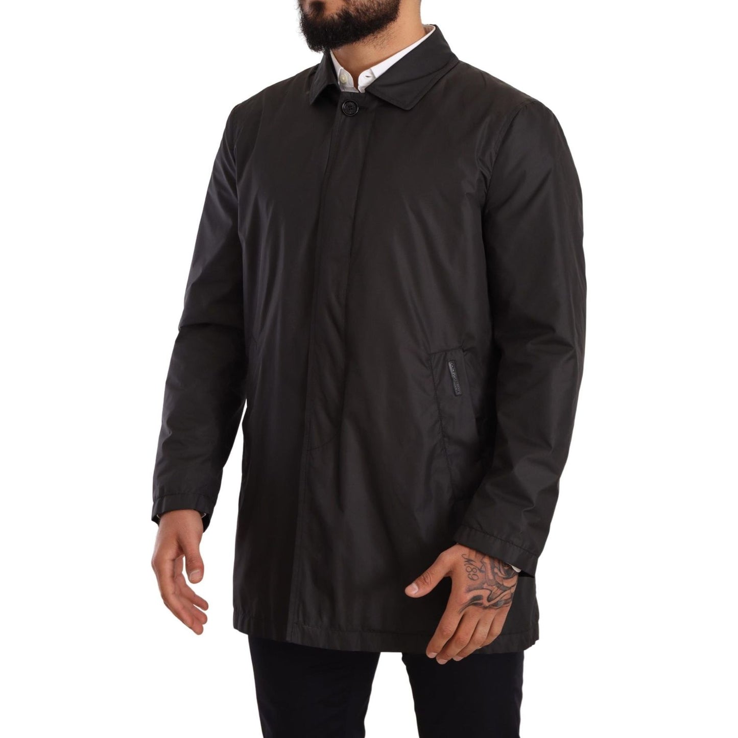 Dolce & Gabbana Black Polyester Mens Trench Coat Jacket 1728,67345645728,Black,Clothing,Dolce & Gabbana,IT44 | XS,IT46 | S,Jackets & Coats - Clothing,Jackets - Men - Clothing,Material: 100% Polyester,Men,Men - Clothing,New with tags,Trench Coats - Jackets