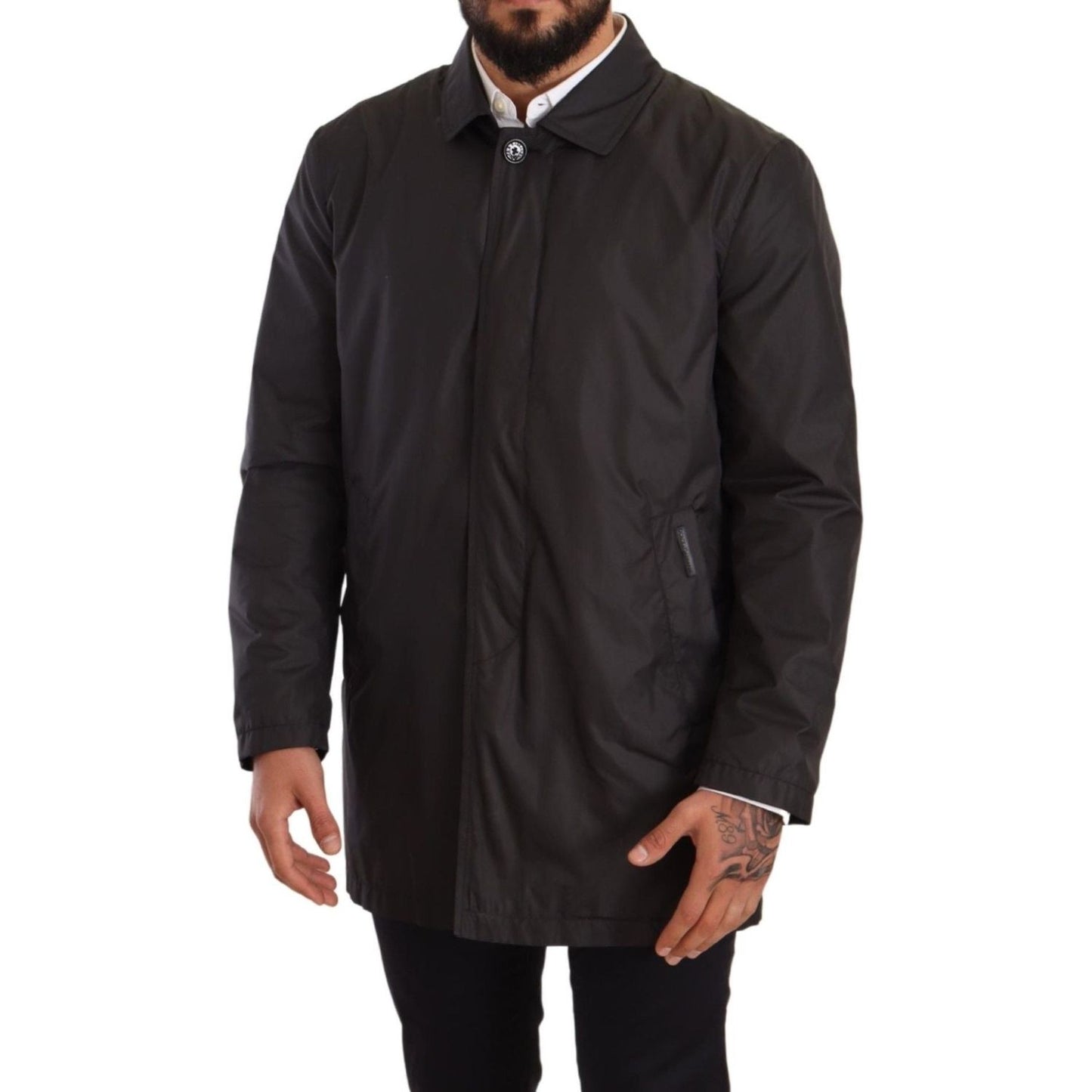 Dolce & Gabbana Black Polyester Mens Trench Coat Jacket 1728,67345645728,Black,Clothing,Dolce & Gabbana,IT44 | XS,IT46 | S,Jackets & Coats - Clothing,Jackets - Men - Clothing,Material: 100% Polyester,Men,Men - Clothing,New with tags,Trench Coats - Jackets