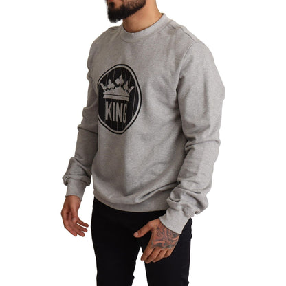 Dolce & Gabbana Gray Crown King Print Cotton Sweater 1728,67345645728,Clothing,Dolce & Gabbana,Gray,IT46 | S,Material: 100% Cotton,Men,Men - Clothing,New with tags,Sweaters - Clothing,Sweaters - Men - Clothing,Sweatshirts - Sweaters - Clothing