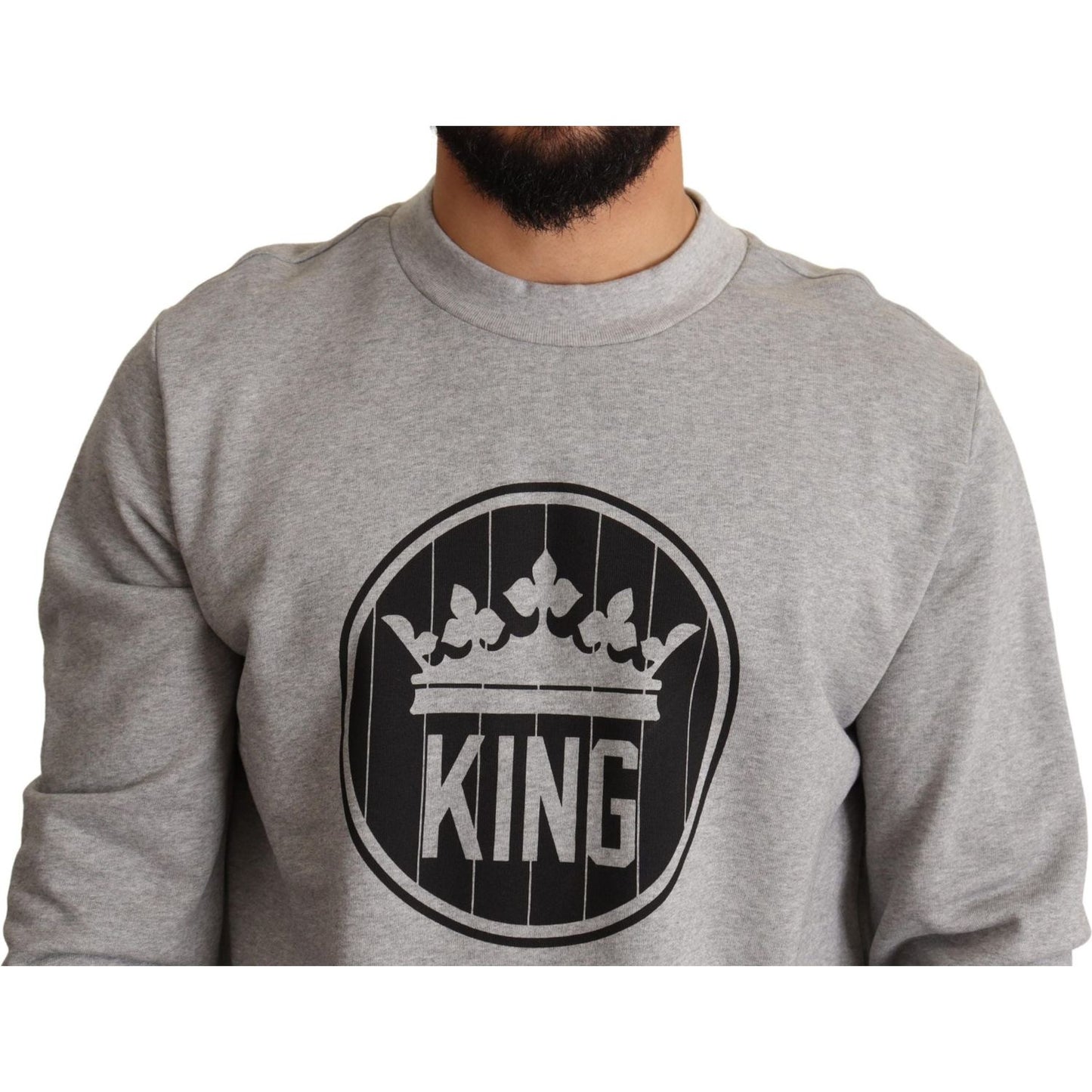 Dolce & Gabbana Regal Crown Cotton Sweater - Sophisticated Gray MAN SWEATERS Dolce & Gabbana