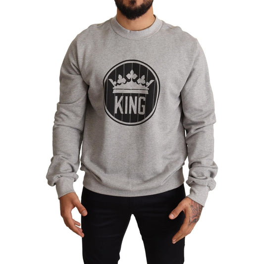 Dolce & Gabbana Gray Crown King Print Cotton Sweater Dolce & Gabbana