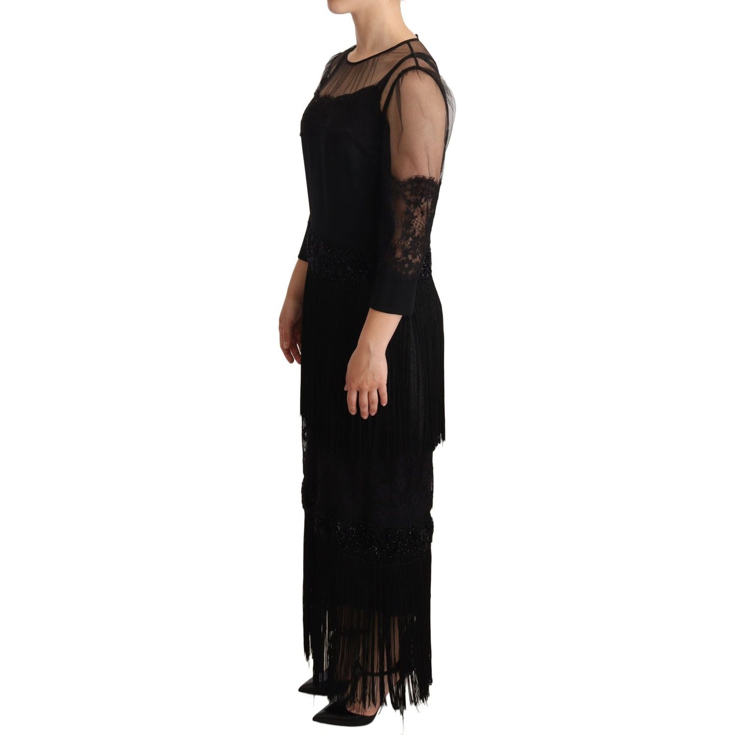 Dolce & Gabbana Elegant Lace Midi Dress in Black WOMAN DRESSES Dolce & Gabbana