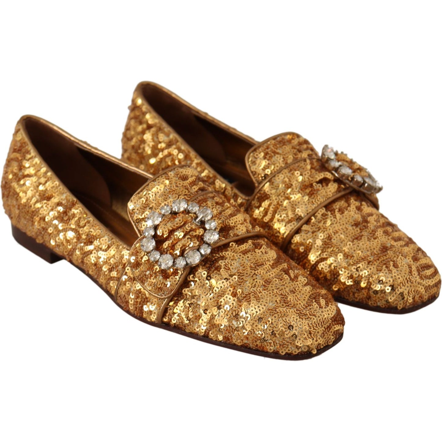 Dolce & Gabbana Elegant Gold Sequin Crystal Flats Dolce & Gabbana