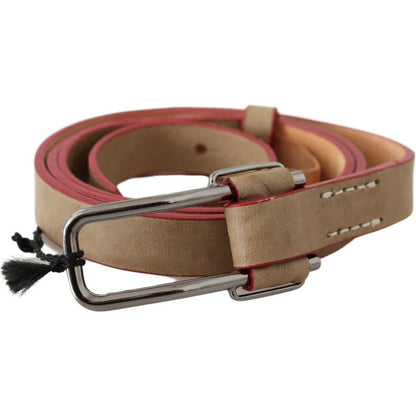 Costume National Beige Leather Silver Logo Buckle Waist Belt