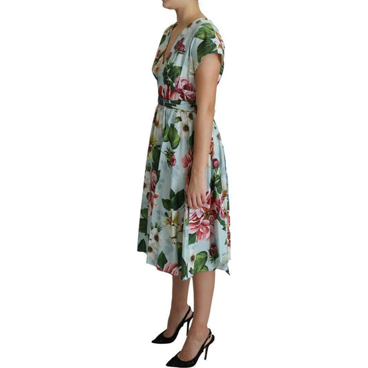 Dolce & Gabbana Floral Elegance V-Neck Cotton Dress WOMAN DRESSES Dolce & Gabbana