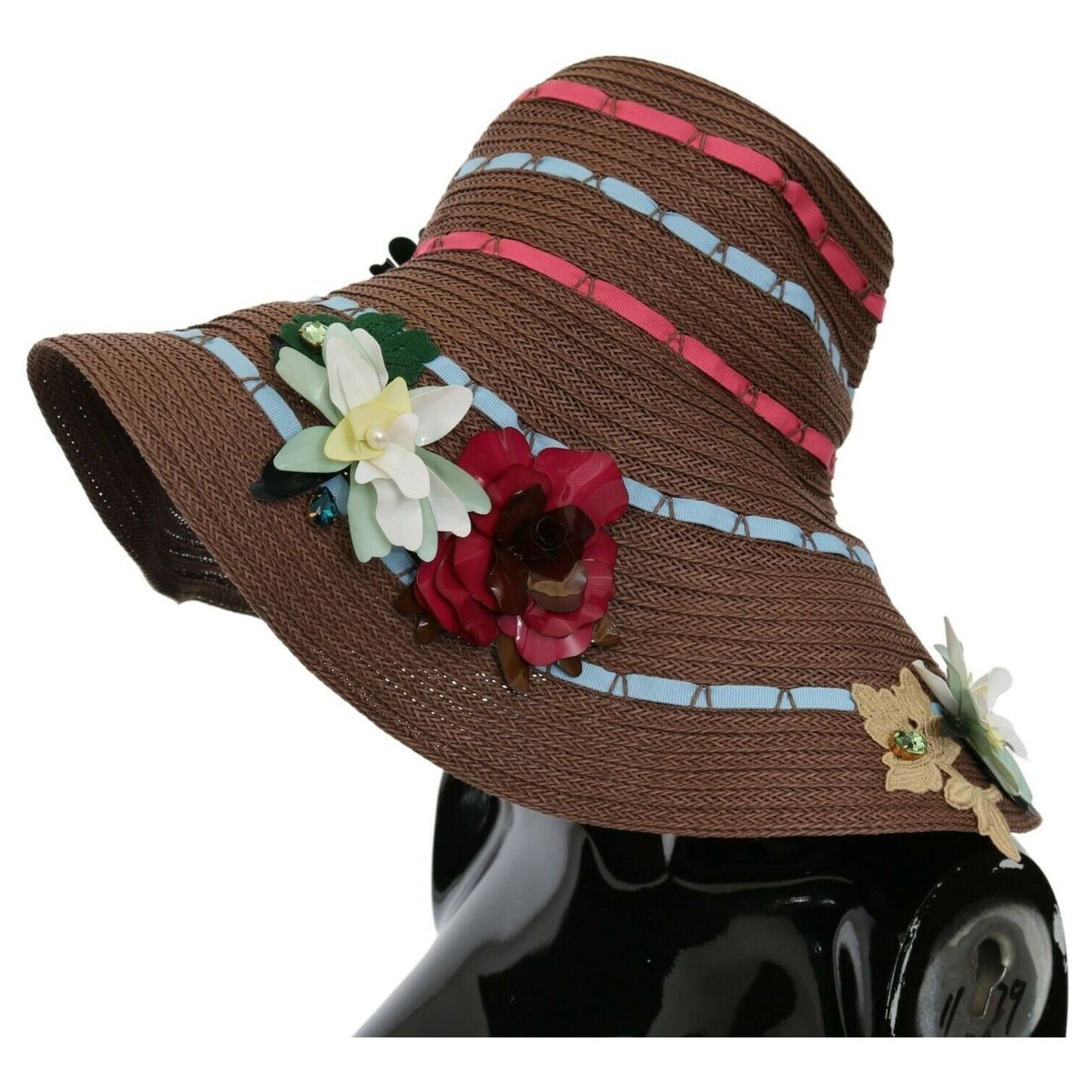 Dolce & Gabbana Brown Knitted Straw Floral Hat 1728,57 cm|S,59 cm|L,67345645728,Accessories,Brown,Dolce & Gabbana,Hat - Women - Accessories,Hats - Accessories,Material: 95% Cellulose 3% Polyester 2% Acrylic,New with tags,Sunhats - Hats - Accessories,Women