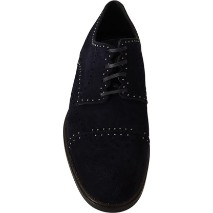 Dolce & Gabbana Blue Suede Leather Derby Studded Shoes 1728,67345645728,Blue,Dolce & Gabbana,EU44/US11,Formal - Men - Shoes,Material: 100% Suede,Men,Men - Shoes,New with tags,Oxfords and Derbies - Shoes,Shoes