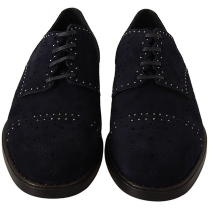 Dolce & Gabbana Blue Suede Leather Derby Studded Shoes 1728,67345645728,Blue,Dolce & Gabbana,EU44/US11,Formal - Men - Shoes,Material: 100% Suede,Men,Men - Shoes,New with tags,Oxfords and Derbies - Shoes,Shoes