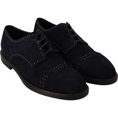 Dolce & Gabbana Blue Suede Leather Derby Studded Shoes 1728,67345645728,Blue,Dolce & Gabbana,EU44/US11,Formal - Men - Shoes,Material: 100% Suede,Men,Men - Shoes,New with tags,Oxfords and Derbies - Shoes,Shoes