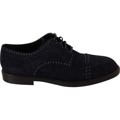 Dolce & Gabbana Blue Suede Leather Derby Studded Shoes 1728,67345645728,Blue,Dolce & Gabbana,EU44/US11,Formal - Men - Shoes,Material: 100% Suede,Men,Men - Shoes,New with tags,Oxfords and Derbies - Shoes,Shoes