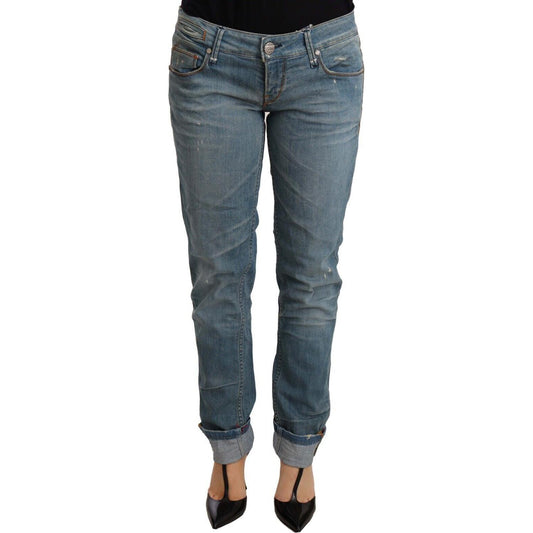 Acht Blue Washed Cotton Folded Hem Women Trouser 1728,67345645728,Acht,Blue,Clothing,Jeans & Pants - Women - Clothing,Jeans Denim - Clothing,Material: Cotton,New with tags,Straight-Leg Jeans - Jeans Denim - Clothing,W26 | IT40,Women,Women - Clothing