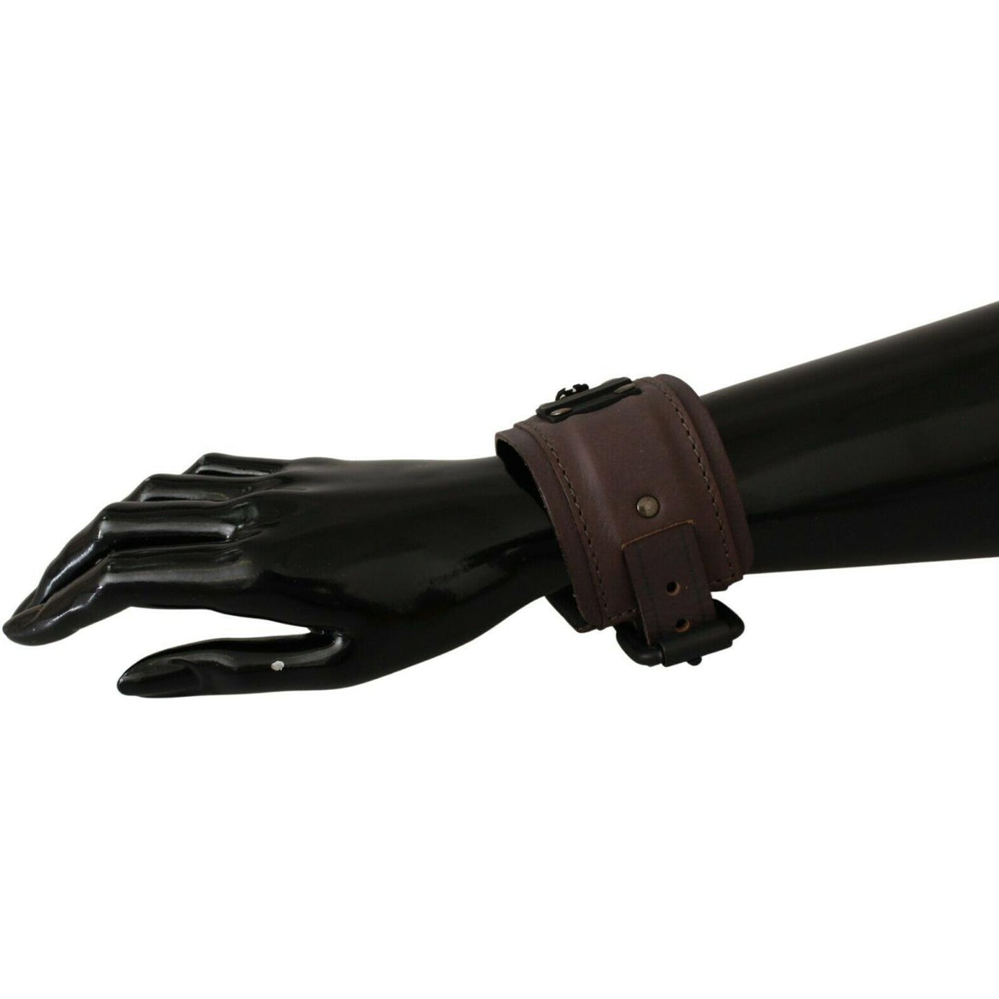 Scervino Street Brown Leather Branded Wide Buckle Closure Bracelet