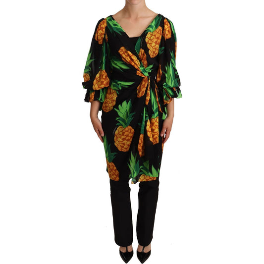 Dolce & Gabbana Vibrant Pineapple Draped Wrap Dress WOMAN DRESSES Dolce & Gabbana