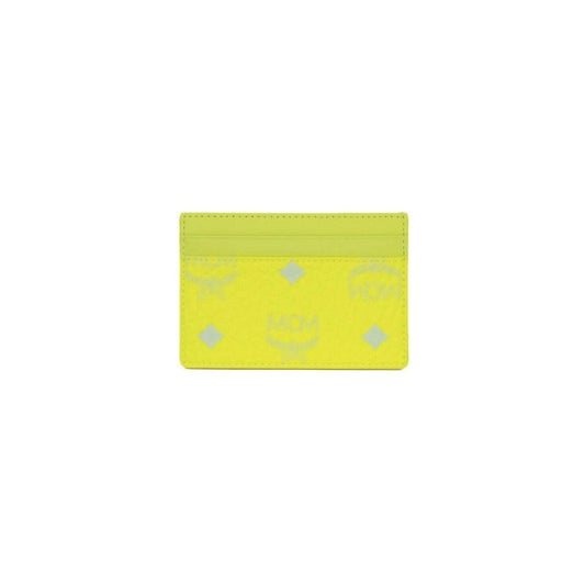 MCM Spectrum Diamond Mini Neon Yellow Visetos Leather Card Case Holder Wallet MCM