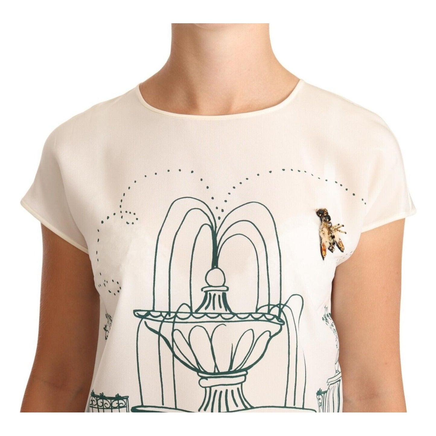 Dolce & Gabbana Elegant Silk Botanical Garden Fountain Tee Blouse Top Dolce & Gabbana