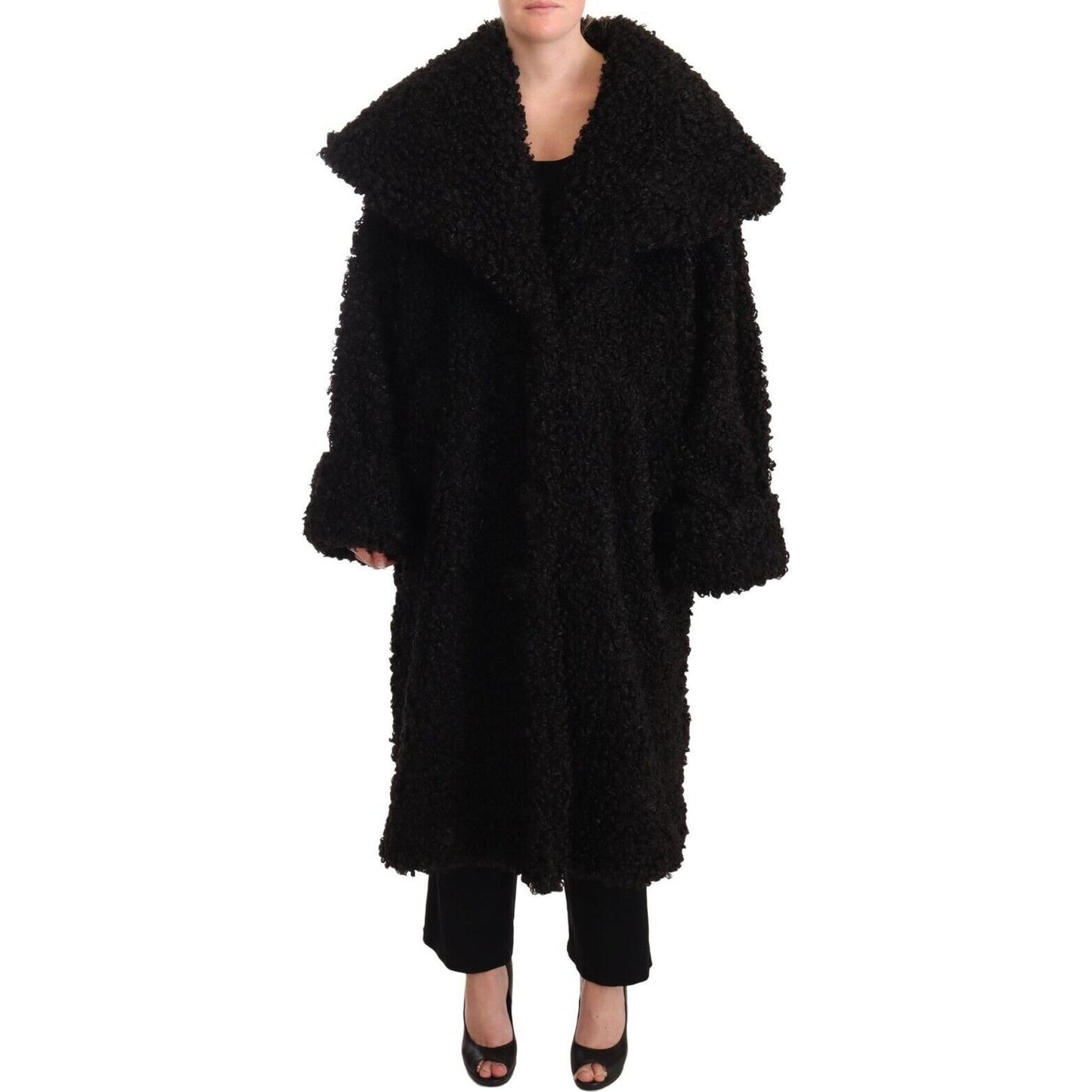 Dolce & Gabbana Elegant Black Fur Cape Trench Coat WOMAN COATS & JACKETS Dolce & Gabbana