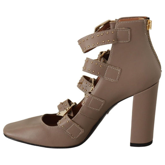 MY TWIN Elegant Leather Multi-Buckle Heels in Brown WOMAN PUMPS MY TWIN