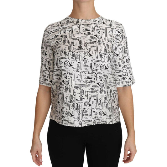 Dolce & Gabbana Elegant Trumpet Print Silk Blouse Top Blouse Top Dolce & Gabbana