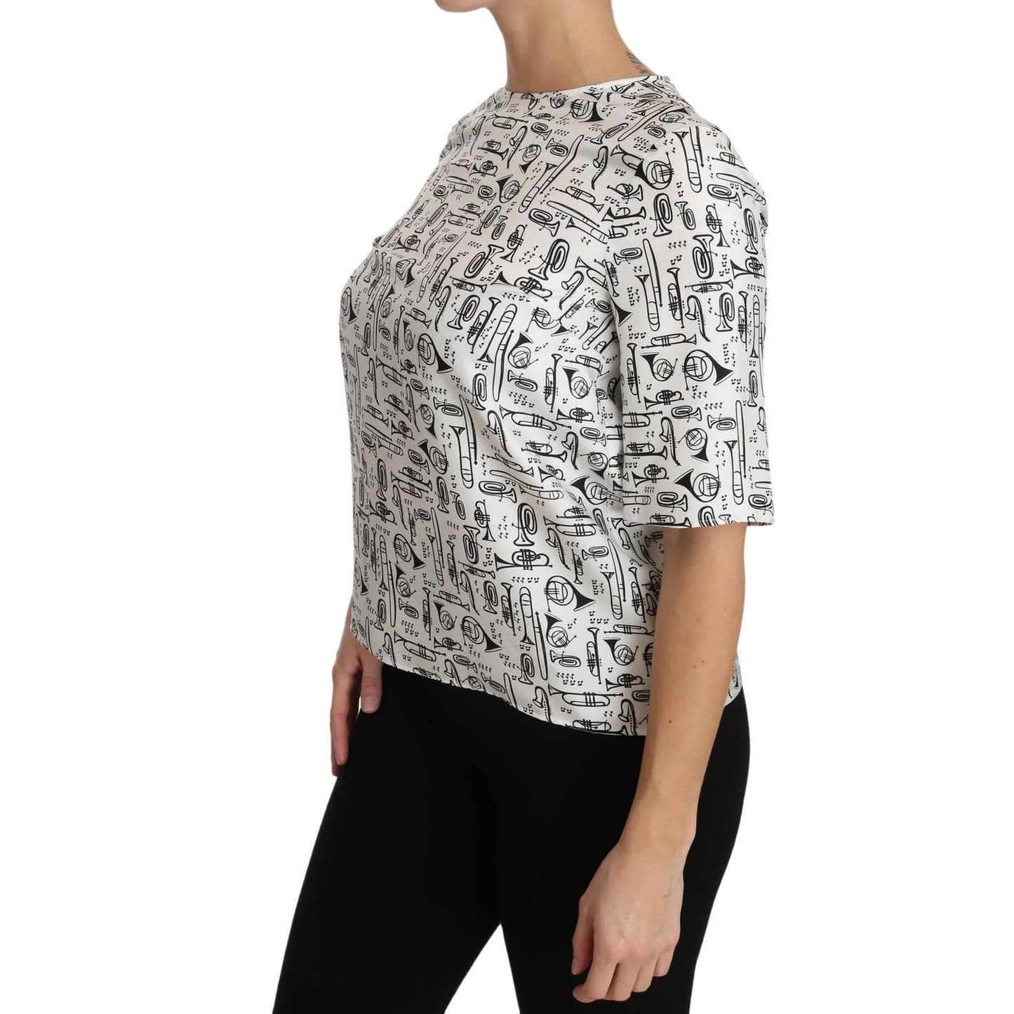 Dolce & Gabbana Elegant Trumpet Print Silk Blouse Top Blouse Top Dolce & Gabbana