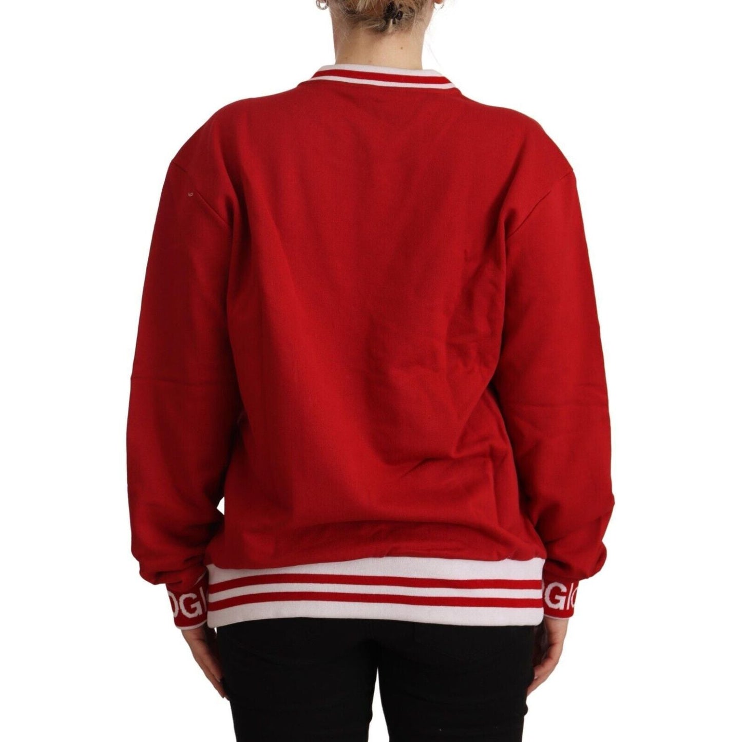 Dolce & Gabbana Elegant Red Crewneck Pullover with Floral Motif WOMAN SWEATERS Dolce & Gabbana