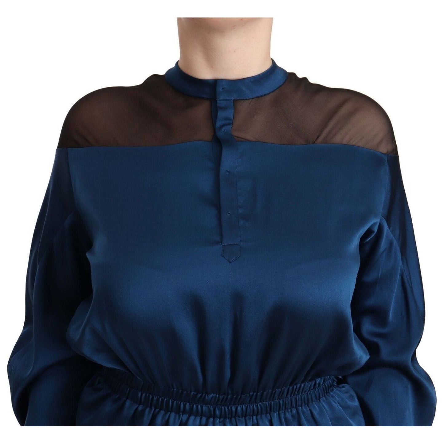 Masha Ma Elegant Crew Neck Silk Blouse in Blue WOMAN TOPS AND SHIRTS Masha Ma