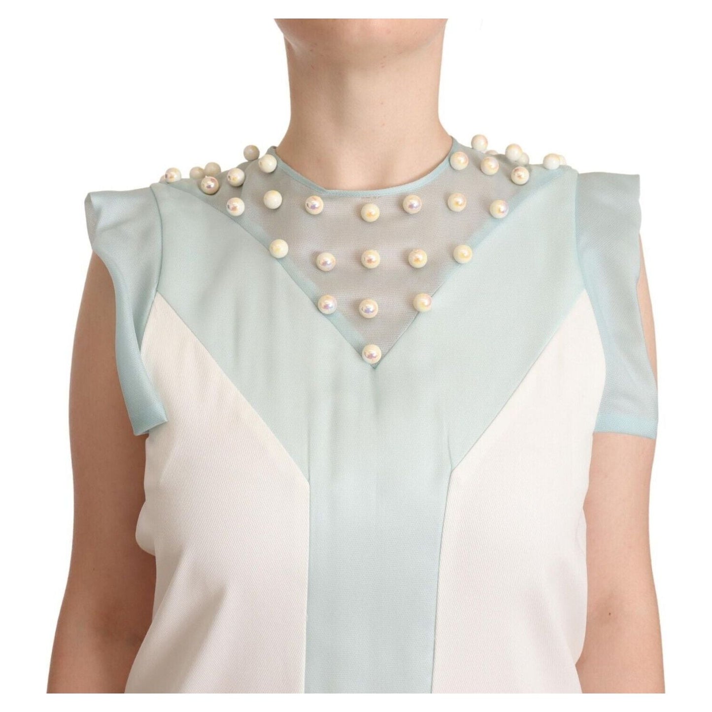 Sergei Grinko Multicolor Faux Pearl Sleeveless Shift Midi Dress