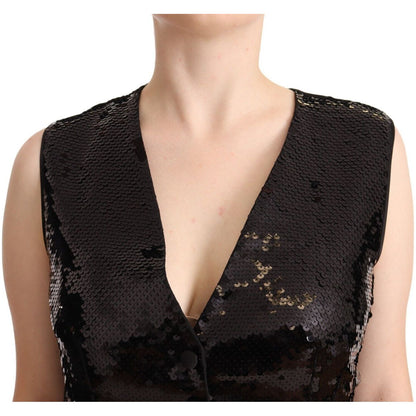 Dolce & Gabbana Elegant Black Sequined Sleeveless Vest Top WOMAN TOPS AND SHIRTS Dolce & Gabbana