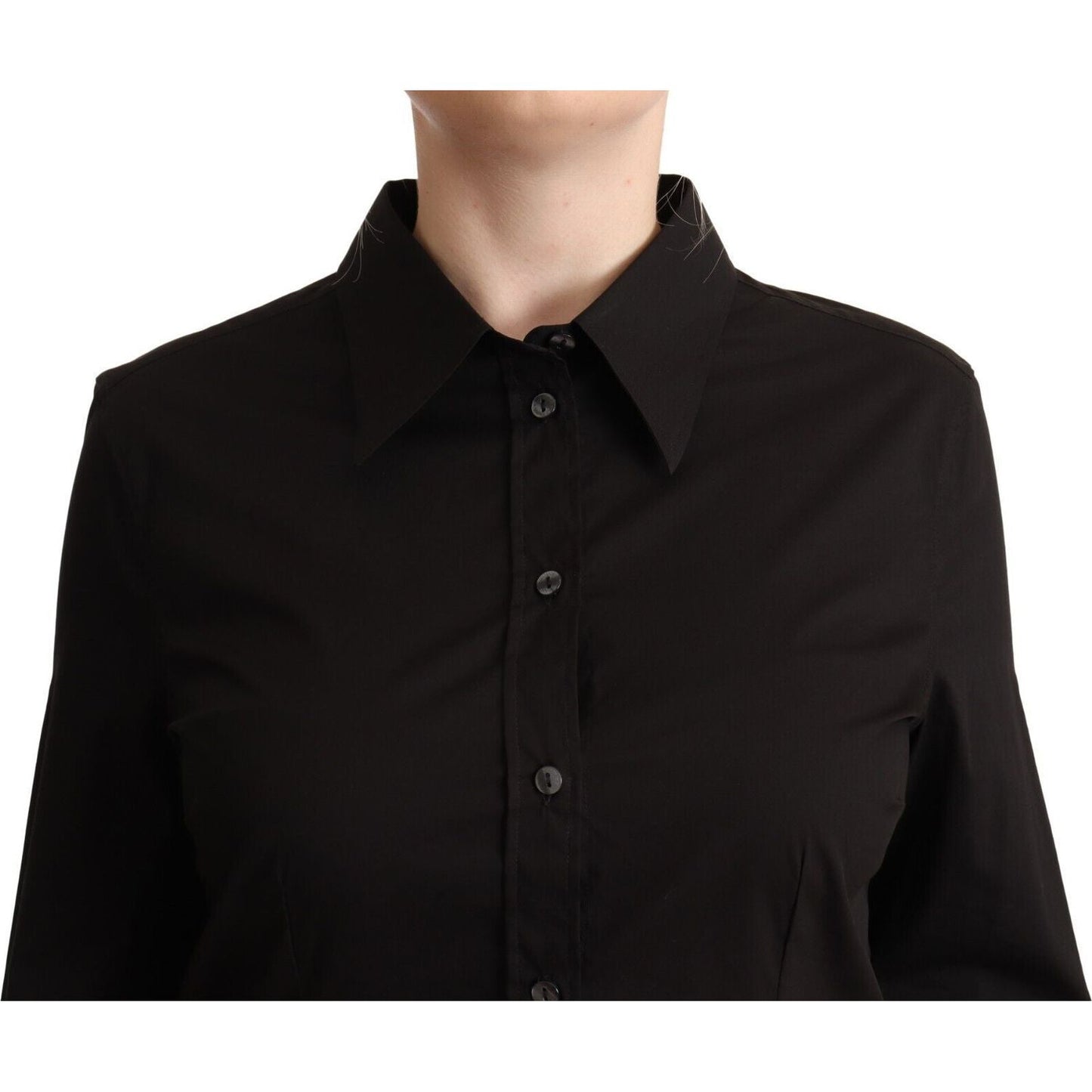 Dolce & Gabbana Elegant Black Cotton Blend Collared Top WOMAN TOPS AND SHIRTS Dolce & Gabbana