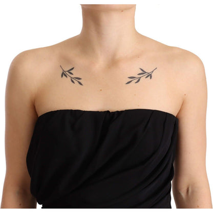 Dolce & Gabbana Black Silk Stretch Strapless Sheath Midi Dress