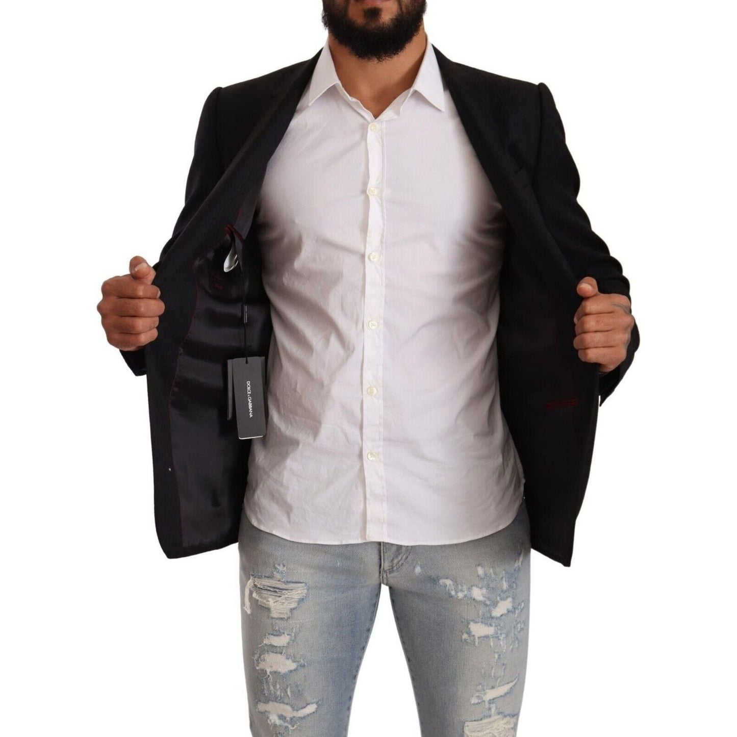 Dolce & Gabbana Black Wool Single Breasted Suit GOLD Jacket Dolce & Gabbana