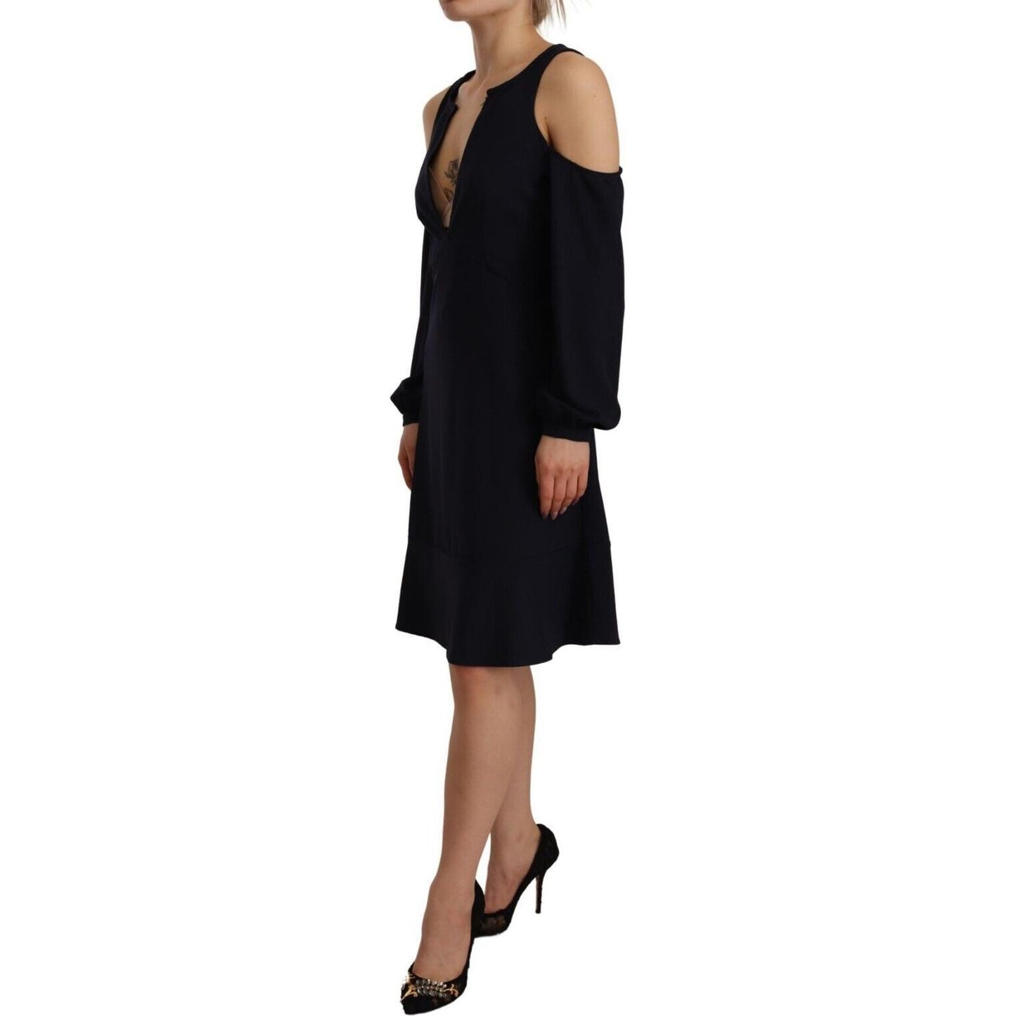Twinset Black Long Sleeves Open Shoulder A-line Dress