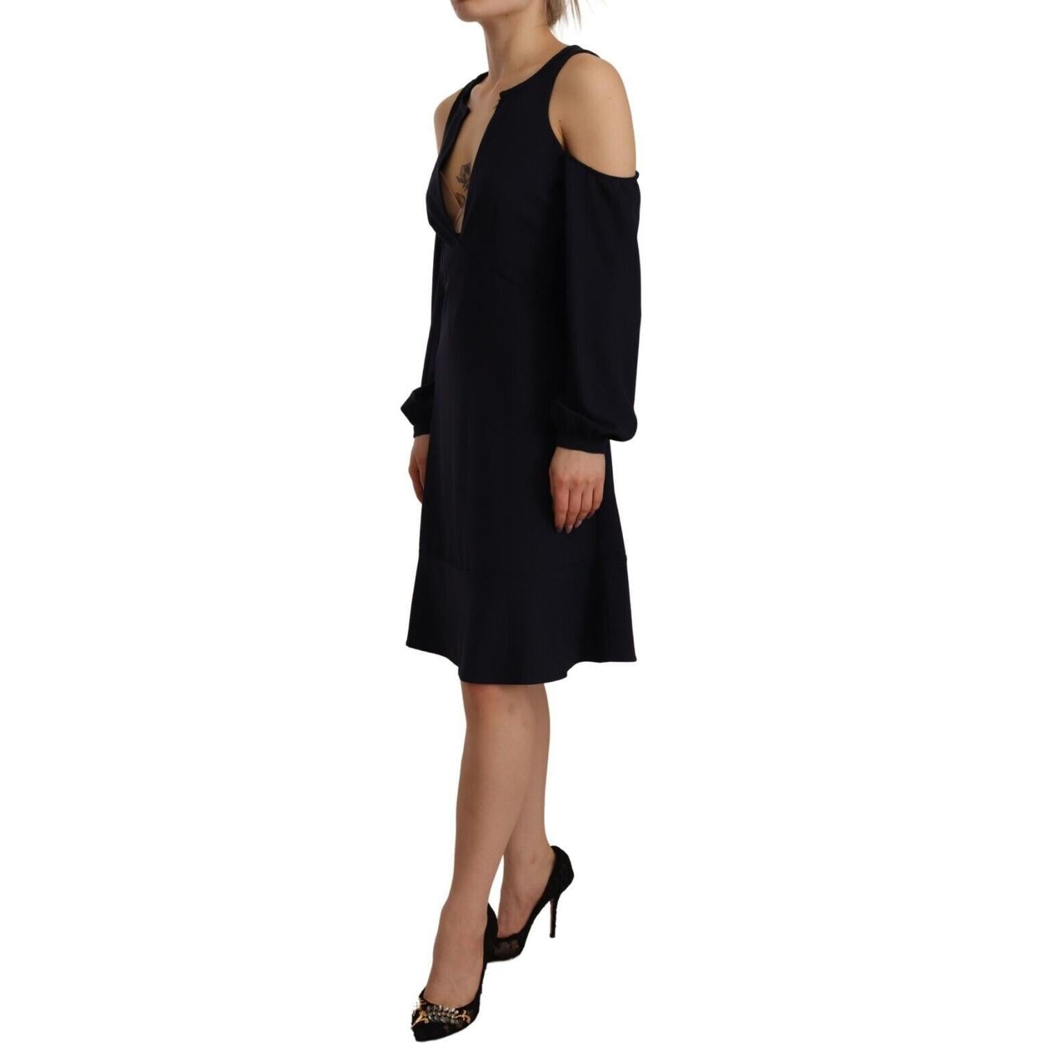 Twinset Black Long Sleeves Open Shoulder A-line Dress