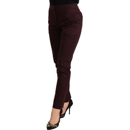 Just Cavalli Maroon Slim Fit Skinny Pants with Zipper Detail Just Cavalli