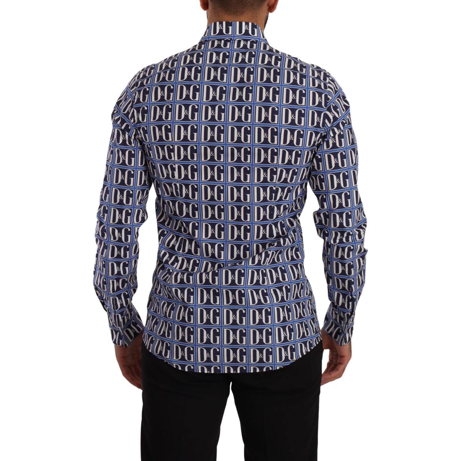 قميص Dolce &amp; Gabbana Slim Fit من القطن بشعار أزرق
