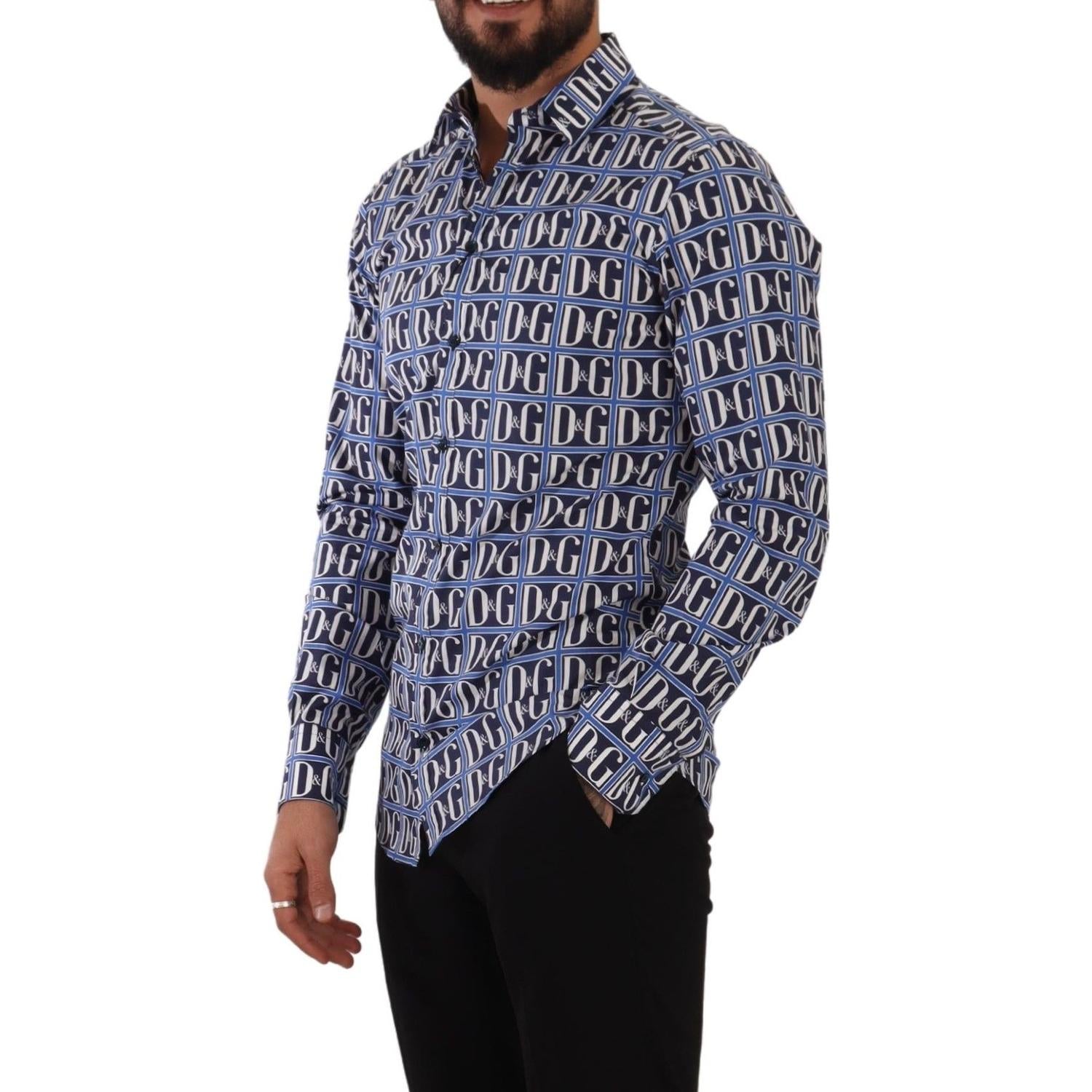 قميص Dolce &amp; Gabbana Slim Fit من القطن بشعار أزرق