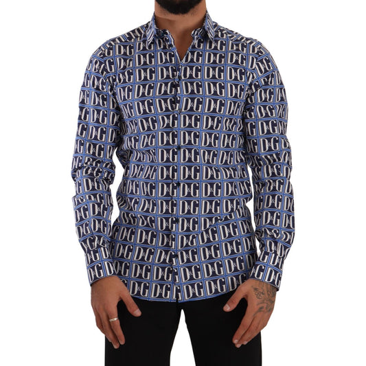 Dolce & Gabbana Blue Logo Mania Slim Fit Cotton Shirt Dolce & Gabbana