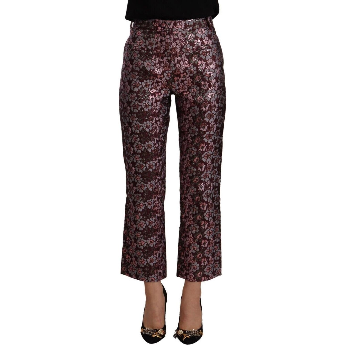 House of Holland Multicolor Floral Jacquard Flared Cropped Pants 14% Nylon,1728,67345645728,Clothing,Cropped Pants - Pants - Clothing,House of Holland,IT42|M,Jeans & Pants - Women - Clothing,Material: 86% Polyester,Multicolor,New with tags,Pants - Clothin