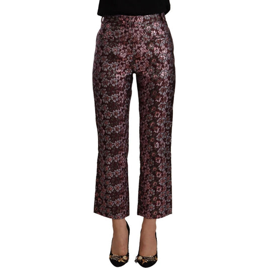 House of Holland Multicolor Floral Jacquard Flared Cropped Pants 14% Nylon,1728,67345645728,Clothing,Cropped Pants - Pants - Clothing,House of Holland,IT42|M,Jeans & Pants - Women - Clothing,Material: 86% Polyester,Multicolor,New with tags,Pants - Clothin